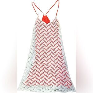 Vermilli XS mini dress white net with coral liner racer back adjustable strap